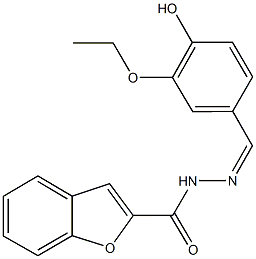 N'-(3-ethoxy-4-hydroxybenzylidene)-1-benzofuran-2-carbohydrazide 结构式