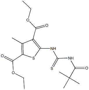 diethyl 5-({[(2,2-dimethylpropanoyl)amino]carbothioyl}amino)-3-methyl-2,4-thiophenedicarboxylate 结构式