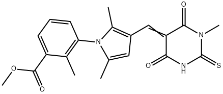 methyl 3-{2,5-dimethyl-3-[(1-methyl-4,6-dioxo-2-thioxotetrahydro-5(2H)-pyrimidinylidene)methyl]-1H-pyrrol-1-yl}-2-methylbenzoate 结构式