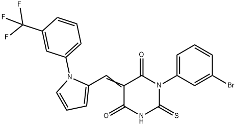 1-(3-bromophenyl)-2-thioxo-5-({1-[3-(trifluoromethyl)phenyl]-1H-pyrrol-2-yl}methylene)dihydro-4,6(1H,5H)-pyrimidinedione 结构式