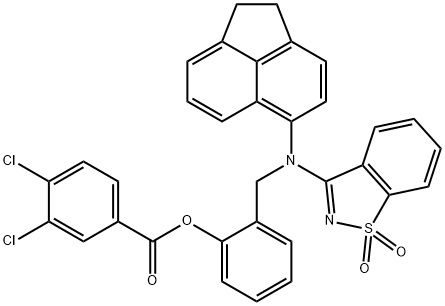 2-{[1,2-dihydroacenaphthylen-5-yl(1,1-dioxido-1,2-benzisothiazol-3-yl)amino]methyl}phenyl 3,4-dichlorobenzoate 结构式