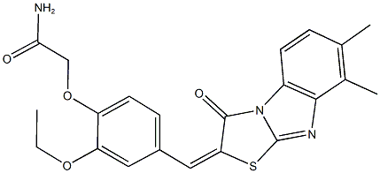 2-{4-[(7,8-dimethyl-3-oxo[1,3]thiazolo[3,2-a]benzimidazol-2(3H)-ylidene)methyl]-2-ethoxyphenoxy}acetamide 结构式