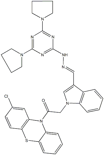 1-[2-(2-chloro-10H-phenothiazin-10-yl)-2-oxoethyl]-1H-indole-3-carbaldehyde [4,6-di(1-pyrrolidinyl)-1,3,5-triazin-2-yl]hydrazone 结构式