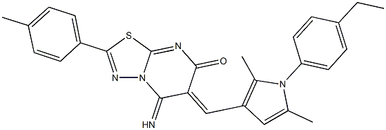 6-{[1-(4-ethylphenyl)-2,5-dimethyl-1H-pyrrol-3-yl]methylene}-5-imino-2-(4-methylphenyl)-5,6-dihydro-7H-[1,3,4]thiadiazolo[3,2-a]pyrimidin-7-one 结构式