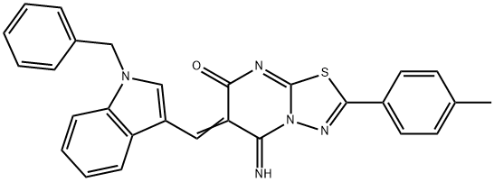 6-[(1-benzyl-1H-indol-3-yl)methylene]-5-imino-2-(4-methylphenyl)-5,6-dihydro-7H-[1,3,4]thiadiazolo[3,2-a]pyrimidin-7-one 结构式