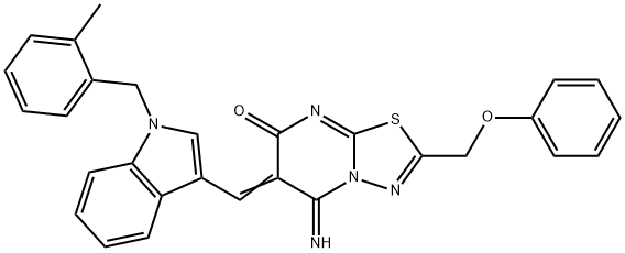 5-imino-6-{[1-(2-methylbenzyl)-1H-indol-3-yl]methylene}-2-(phenoxymethyl)-5,6-dihydro-7H-[1,3,4]thiadiazolo[3,2-a]pyrimidin-7-one 结构式