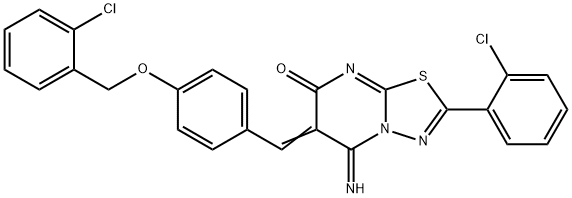 6-{4-[(2-chlorobenzyl)oxy]benzylidene}-2-(2-chlorophenyl)-5-imino-5,6-dihydro-7H-[1,3,4]thiadiazolo[3,2-a]pyrimidin-7-one 结构式