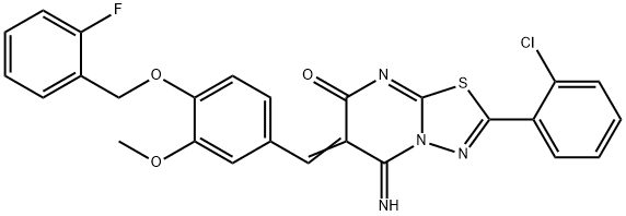 2-(2-chlorophenyl)-6-{4-[(2-fluorobenzyl)oxy]-3-methoxybenzylidene}-5-imino-5,6-dihydro-7H-[1,3,4]thiadiazolo[3,2-a]pyrimidin-7-one 结构式
