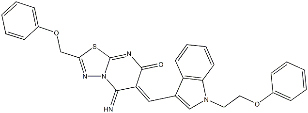 5-imino-6-{[1-(2-phenoxyethyl)-1H-indol-3-yl]methylene}-2-(phenoxymethyl)-5,6-dihydro-7H-[1,3,4]thiadiazolo[3,2-a]pyrimidin-7-one 结构式