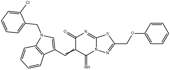6-{[1-(2-chlorobenzyl)-1H-indol-3-yl]methylene}-5-imino-2-(phenoxymethyl)-5,6-dihydro-7H-[1,3,4]thiadiazolo[3,2-a]pyrimidin-7-one 结构式