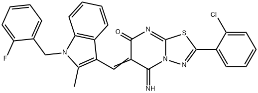 2-(2-chlorophenyl)-6-{[1-(2-fluorobenzyl)-2-methyl-1H-indol-3-yl]methylene}-5-imino-5,6-dihydro-7H-[1,3,4]thiadiazolo[3,2-a]pyrimidin-7-one 结构式