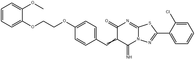 2-(2-chlorophenyl)-5-imino-6-{4-[2-(2-methoxyphenoxy)ethoxy]benzylidene}-5,6-dihydro-7H-[1,3,4]thiadiazolo[3,2-a]pyrimidin-7-one 结构式