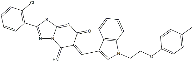 2-(2-chlorophenyl)-5-imino-6-({1-[2-(4-methylphenoxy)ethyl]-1H-indol-3-yl}methylene)-5,6-dihydro-7H-[1,3,4]thiadiazolo[3,2-a]pyrimidin-7-one 结构式