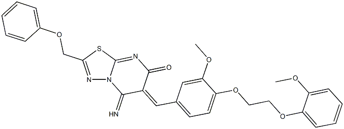 5-imino-6-{3-methoxy-4-[2-(2-methoxyphenoxy)ethoxy]benzylidene}-2-(phenoxymethyl)-5,6-dihydro-7H-[1,3,4]thiadiazolo[3,2-a]pyrimidin-7-one 结构式