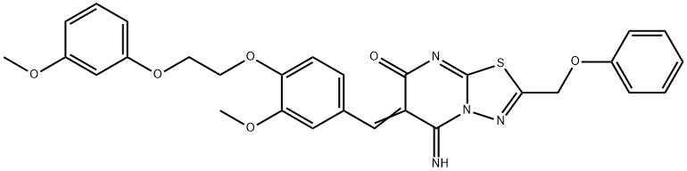 5-imino-6-{3-methoxy-4-[2-(3-methoxyphenoxy)ethoxy]benzylidene}-2-(phenoxymethyl)-5,6-dihydro-7H-[1,3,4]thiadiazolo[3,2-a]pyrimidin-7-one 结构式