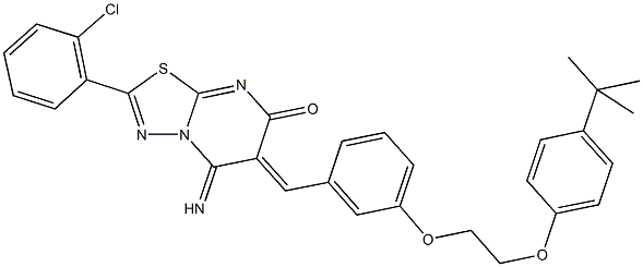 6-{3-[2-(4-tert-butylphenoxy)ethoxy]benzylidene}-2-(2-chlorophenyl)-5-imino-5,6-dihydro-7H-[1,3,4]thiadiazolo[3,2-a]pyrimidin-7-one 结构式