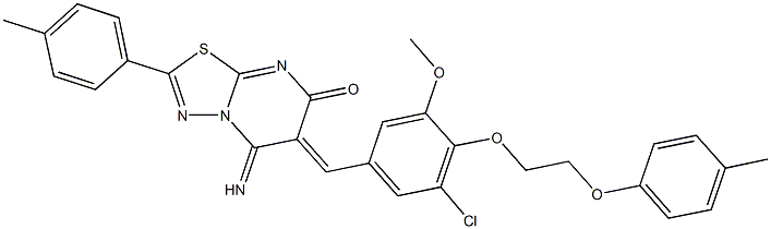 6-{3-chloro-5-methoxy-4-[2-(4-methylphenoxy)ethoxy]benzylidene}-5-imino-2-(4-methylphenyl)-5,6-dihydro-7H-[1,3,4]thiadiazolo[3,2-a]pyrimidin-7-one 结构式