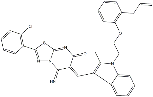 6-({1-[2-(2-allylphenoxy)ethyl]-2-methyl-1H-indol-3-yl}methylene)-2-(2-chlorophenyl)-5-imino-5,6-dihydro-7H-[1,3,4]thiadiazolo[3,2-a]pyrimidin-7-one 结构式