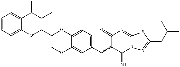 6-{4-[2-(2-sec-butylphenoxy)ethoxy]-3-methoxybenzylidene}-5-imino-2-isobutyl-5,6-dihydro-7H-[1,3,4]thiadiazolo[3,2-a]pyrimidin-7-one 结构式