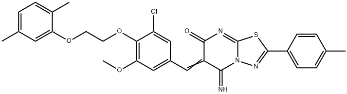 6-{3-chloro-4-[2-(2,5-dimethylphenoxy)ethoxy]-5-methoxybenzylidene}-5-imino-2-(4-methylphenyl)-5,6-dihydro-7H-[1,3,4]thiadiazolo[3,2-a]pyrimidin-7-one 结构式
