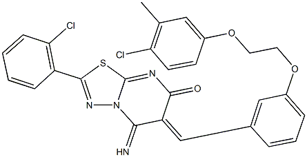 6-{3-[2-(4-chloro-3-methylphenoxy)ethoxy]benzylidene}-2-(2-chlorophenyl)-5-imino-5,6-dihydro-7H-[1,3,4]thiadiazolo[3,2-a]pyrimidin-7-one 结构式