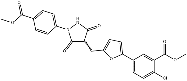 methyl 2-chloro-5-[5-({1-[4-(methoxycarbonyl)phenyl]-3,5-dioxo-4-pyrazolidinylidene}methyl)-2-furyl]benzoate 结构式