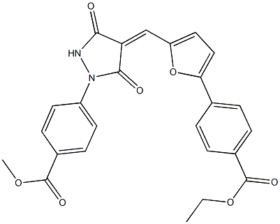 methyl 4-[4-({5-[4-(ethoxycarbonyl)phenyl]-2-furyl}methylene)-3,5-dioxo-1-pyrazolidinyl]benzoate 结构式