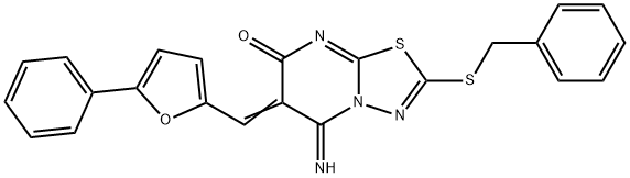 2-(benzylsulfanyl)-5-imino-6-[(5-phenyl-2-furyl)methylene]-5,6-dihydro-7H-[1,3,4]thiadiazolo[3,2-a]pyrimidin-7-one 结构式