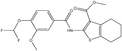 methyl 2-{[4-(difluoromethoxy)-3-methoxybenzoyl]amino}-4,5,6,7-tetrahydro-1-benzothiophene-3-carboxylate 结构式