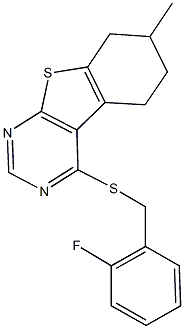 4-[(2-fluorobenzyl)sulfanyl]-7-methyl-5,6,7,8-tetrahydro[1]benzothieno[2,3-d]pyrimidine 结构式