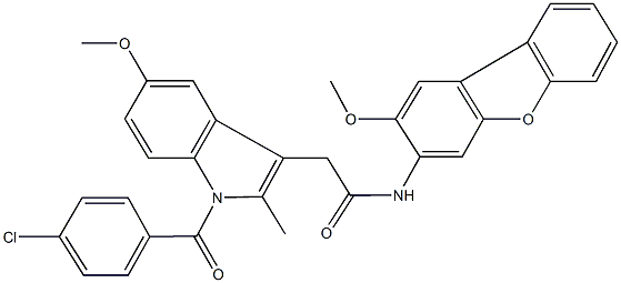 2-[1-(4-chlorobenzoyl)-5-methoxy-2-methyl-1H-indol-3-yl]-N-(2-methoxydibenzo[b,d]furan-3-yl)acetamide 结构式