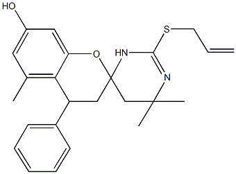 2'-(allylsulfanyl)-4',4',5-trimethyl-4-phenyl-1',4',5',6'-tetrahydrospiro[chromane-2,6'-pyrimidine]-7-ol 结构式