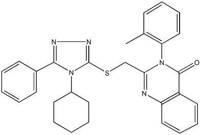 2-{[(4-cyclohexyl-5-phenyl-4H-1,2,4-triazol-3-yl)sulfanyl]methyl}-3-(2-methylphenyl)quinazolin-4(3H)-one 结构式