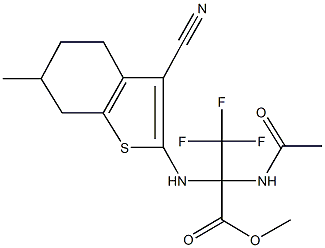 methyl 2-(acetylamino)-2-[(3-cyano-6-methyl-4,5,6,7-tetrahydro-1-benzothien-2-yl)amino]-3,3,3-trifluoropropanoate 结构式