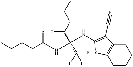 ethyl 2-[(3-cyano-4,5,6,7-tetrahydro-1-benzothien-2-yl)amino]-3,3,3-trifluoro-2-(pentanoylamino)propanoate 结构式