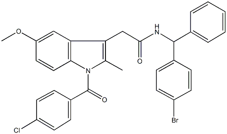 N-[(4-bromophenyl)(phenyl)methyl]-2-[1-(4-chlorobenzoyl)-5-methoxy-2-methyl-1H-indol-3-yl]acetamide 结构式