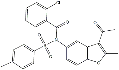 N-(3-acetyl-2-methyl-1-benzofuran-5-yl)-N-(2-chlorobenzoyl)-4-methylbenzenesulfonamide 结构式