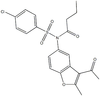 N-(3-acetyl-2-methyl-1-benzofuran-5-yl)-N-butyryl-4-chlorobenzenesulfonamide 结构式