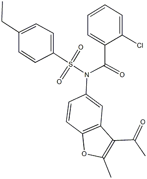 N-(3-acetyl-2-methyl-1-benzofuran-5-yl)-N-(2-chlorobenzoyl)-4-ethylbenzenesulfonamide 结构式