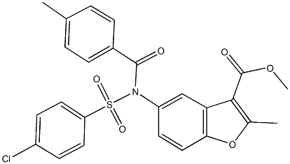 methyl 5-[[(4-chlorophenyl)sulfonyl](4-methylbenzoyl)amino]-2-methyl-1-benzofuran-3-carboxylate 结构式