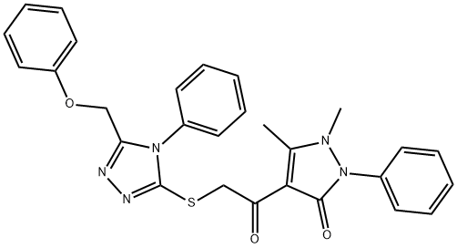 1,5-dimethyl-4-({[5-(phenoxymethyl)-4-phenyl-4H-1,2,4-triazol-3-yl]sulfanyl}acetyl)-2-phenyl-1,2-dihydro-3H-pyrazol-3-one 结构式
