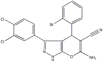6-amino-4-(2-bromophenyl)-3-(3,4-dichlorophenyl)-1,4-dihydropyrano[2,3-c]pyrazole-5-carbonitrile 结构式
