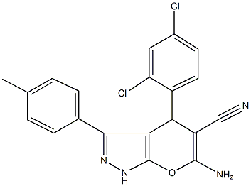 6-amino-4-(2,4-dichlorophenyl)-3-(4-methylphenyl)-1,4-dihydropyrano[2,3-c]pyrazole-5-carbonitrile 结构式