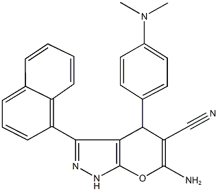 6-amino-4-[4-(dimethylamino)phenyl]-3-(1-naphthyl)-1,4-dihydropyrano[2,3-c]pyrazole-5-carbonitrile 结构式