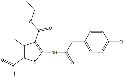 ethyl 5-acetyl-2-{[(4-chlorophenyl)acetyl]amino}-4-methyl-3-thiophenecarboxylate 结构式