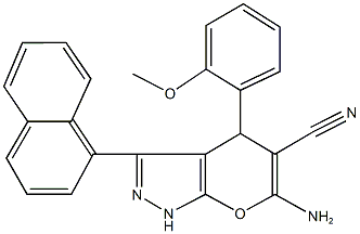 6-amino-4-(2-methoxyphenyl)-3-(1-naphthyl)-1,4-dihydropyrano[2,3-c]pyrazole-5-carbonitrile 结构式