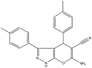 6-amino-3,4-bis(4-methylphenyl)-1,4-dihydropyrano[2,3-c]pyrazole-5-carbonitrile 结构式