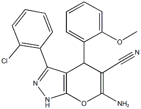 6-amino-3-(2-chlorophenyl)-4-(2-methoxyphenyl)-1,4-dihydropyrano[2,3-c]pyrazole-5-carbonitrile 结构式