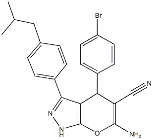 6-amino-4-(4-bromophenyl)-3-(4-isobutylphenyl)-1,4-dihydropyrano[2,3-c]pyrazole-5-carbonitrile 结构式