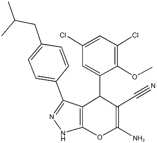 6-amino-4-(3,5-dichloro-2-methoxyphenyl)-3-(4-isobutylphenyl)-1,4-dihydropyrano[2,3-c]pyrazole-5-carbonitrile 结构式